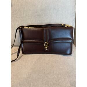 Vintage Clutch Bag Women Brown Leather Envelope Gold Clasp Strap (fix the clasp)